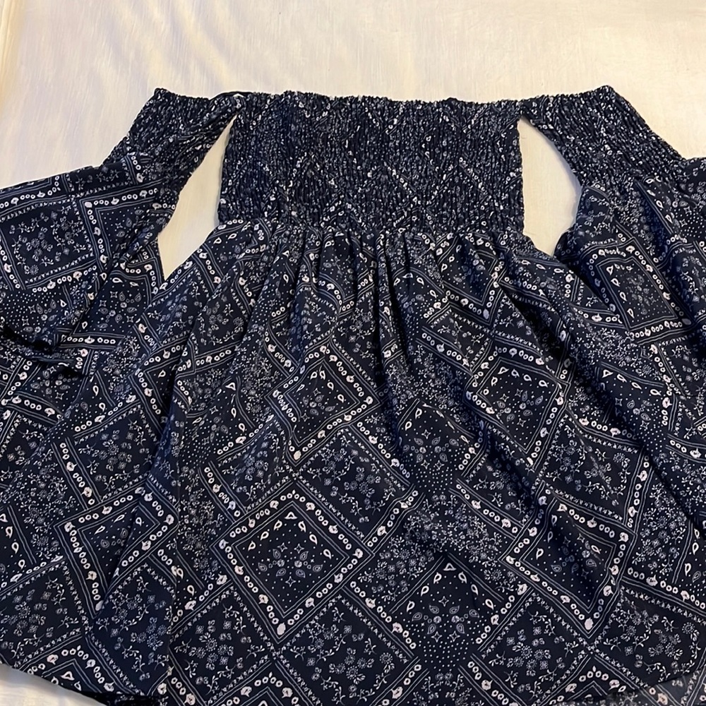 Blue Patterned Flare Dress